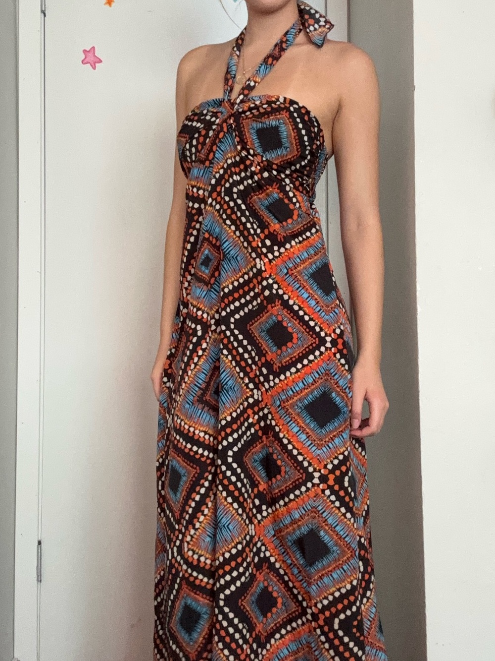 Boho Halter Maxi Dress in Black and Orange